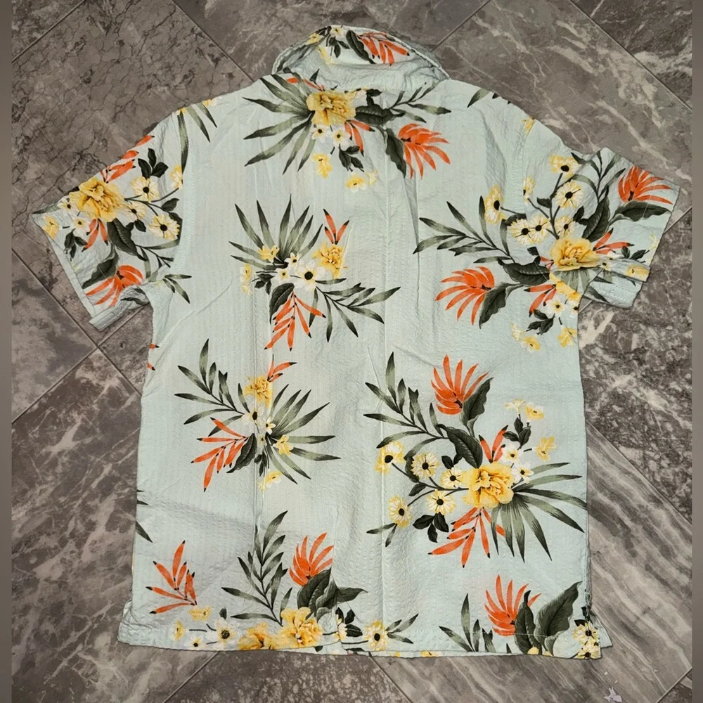 Old Navy Toddler Boys Floral Short Sleeve Button Down Shirt Green 4T